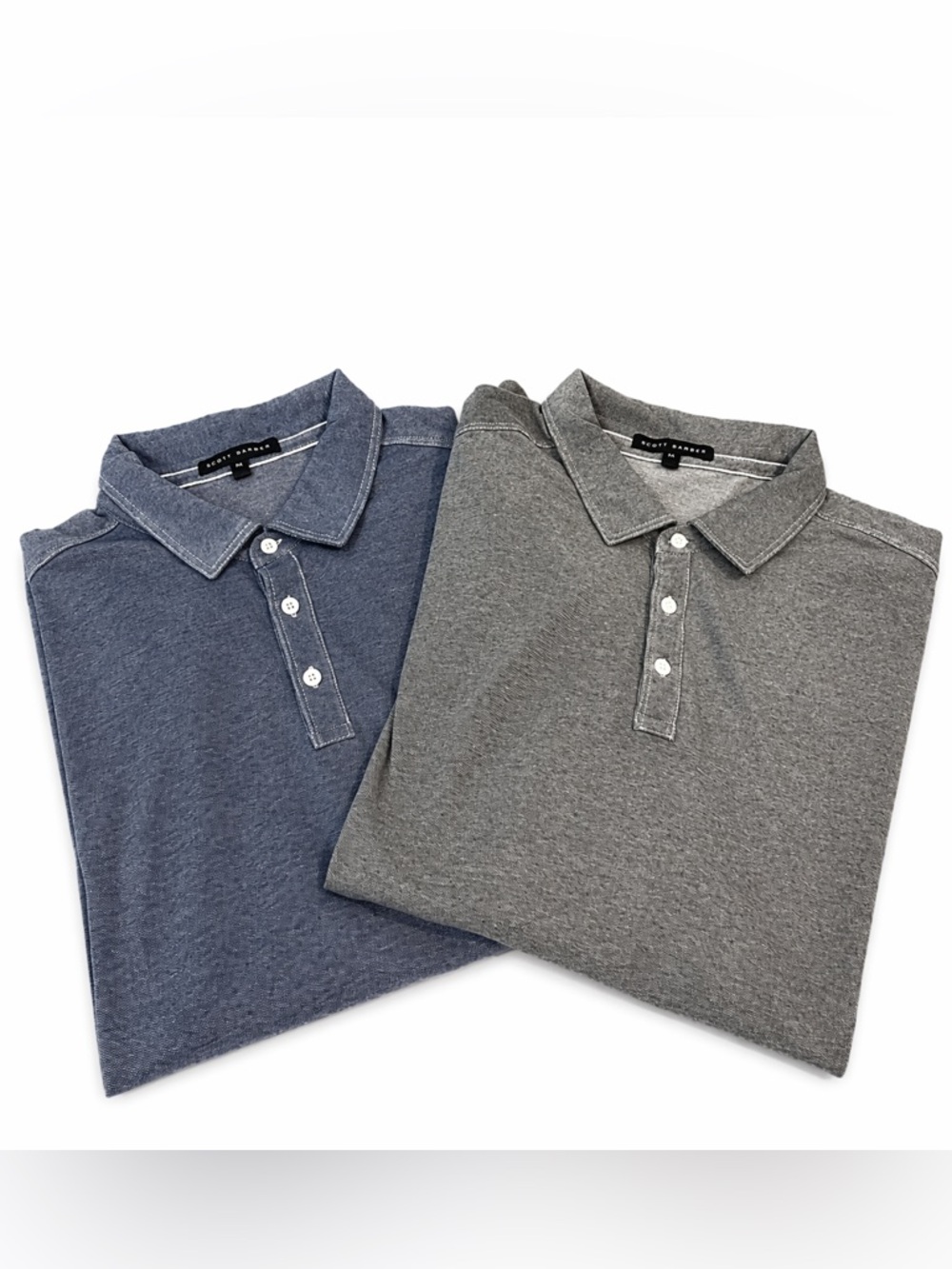 2  Robert Barakett Grey and Blue 3 Button Short Sleeve Polo Shirts. Size XXL